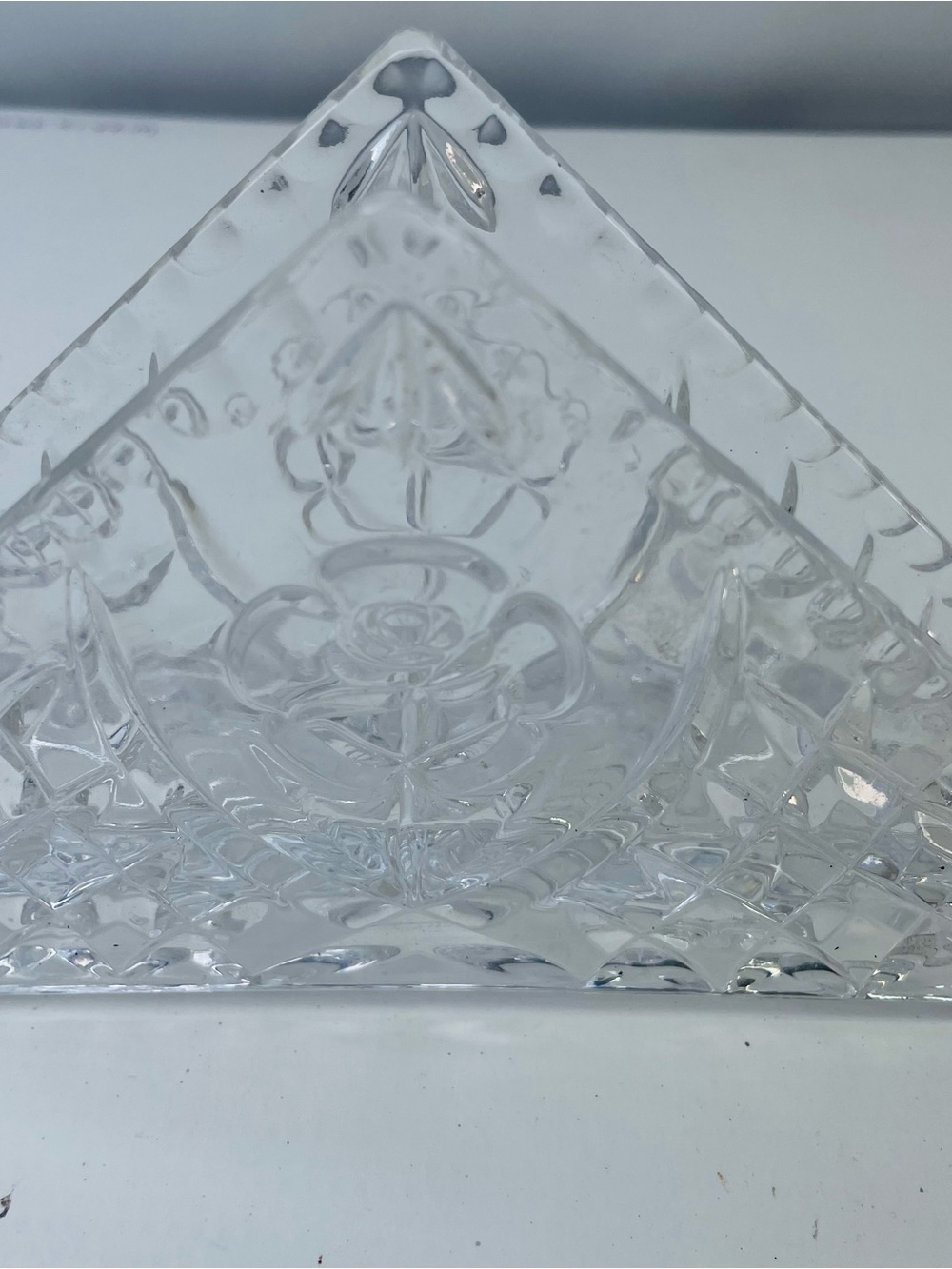 Bohemia Czech Crystal Napkin Holder Clear Pressed Glass Triangle Accent